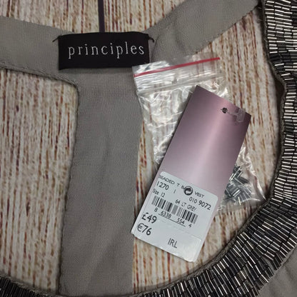 BNWT Principles Grey Beaded T Back Vest Size 12