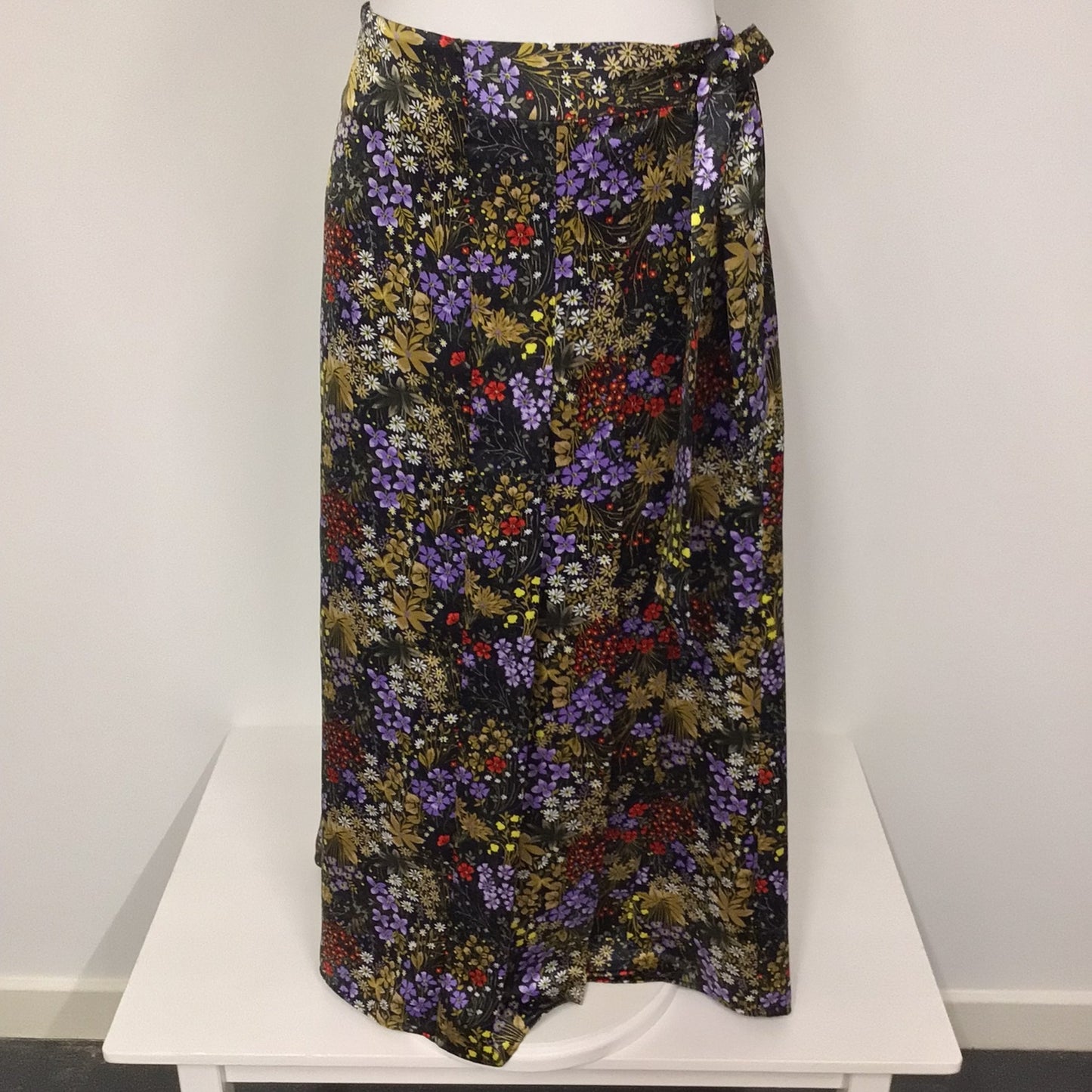 BNWT Per Una Blue Purple Yellow Multi Floral Print Wrap Skirt Size 14