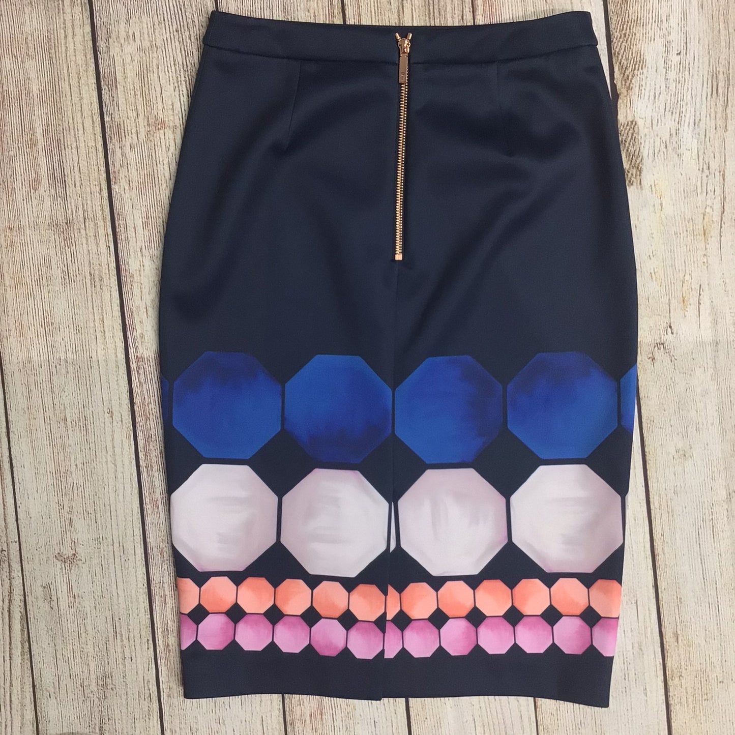 Ted Baker Jaidey Blue Multi Mosaic Print Pencil Skirt Size 1 (Size 8 UK)