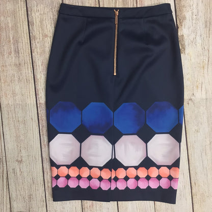 Ted Baker Jaidey Blue Multi Mosaic Print Pencil Skirt Size 1 (Size 8 UK)