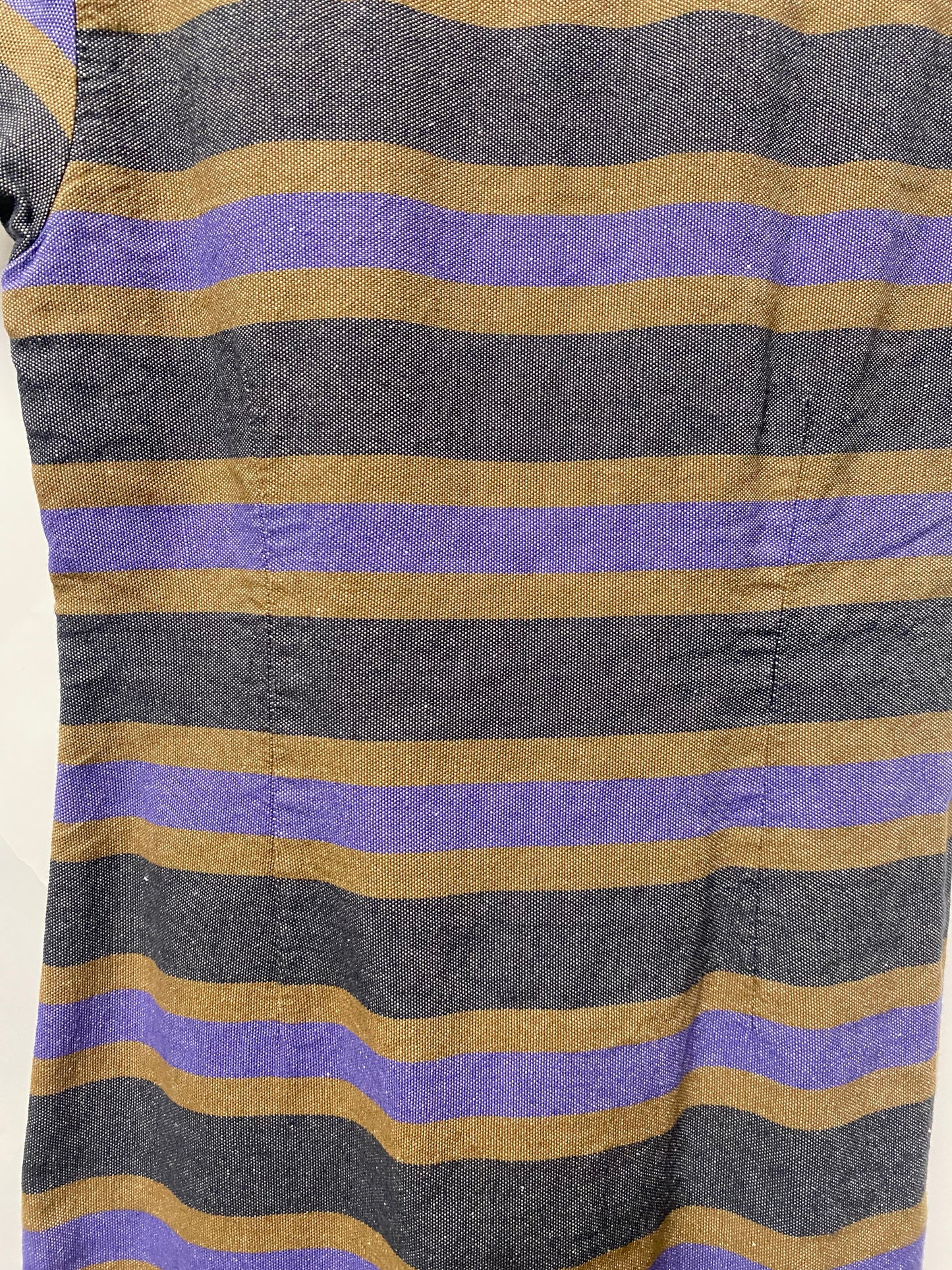 Boden Blue, Purple and Brown Striped Cotton and Linen Mid Length Dress with Belt 14