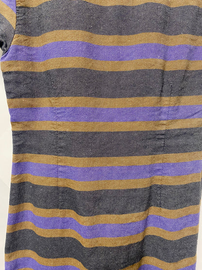 Boden Blue, Purple and Brown Striped Cotton and Linen Mid Length Dress with Belt 14