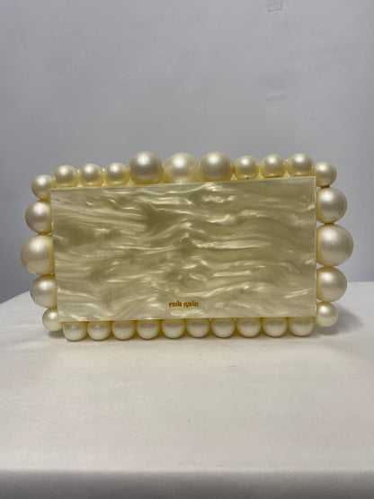 Cult Gaia E0S White Pearl Acrylic Clutch and Dust Bag