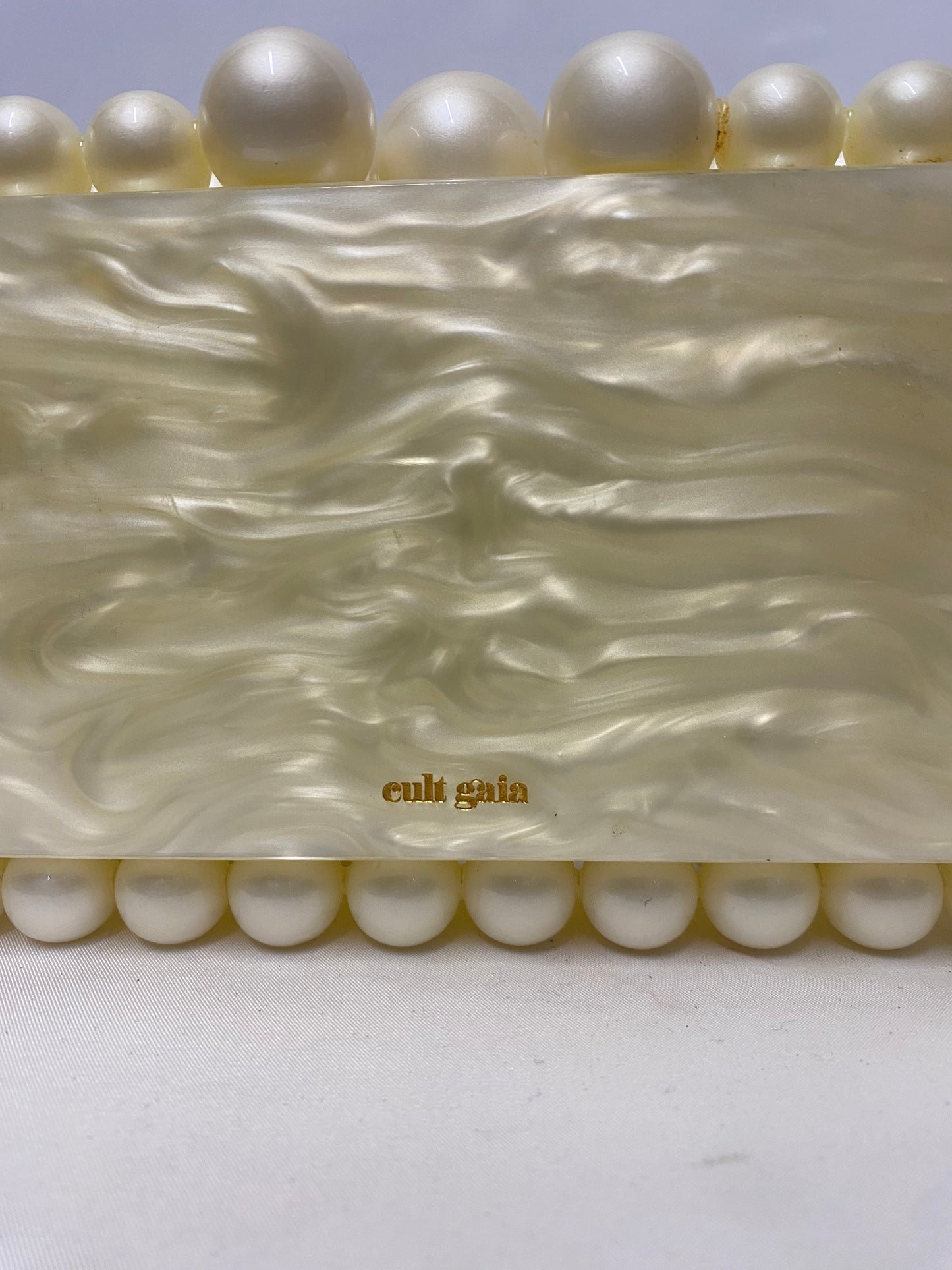 Cult Gaia E0S White Pearl Acrylic Clutch and Dust Bag