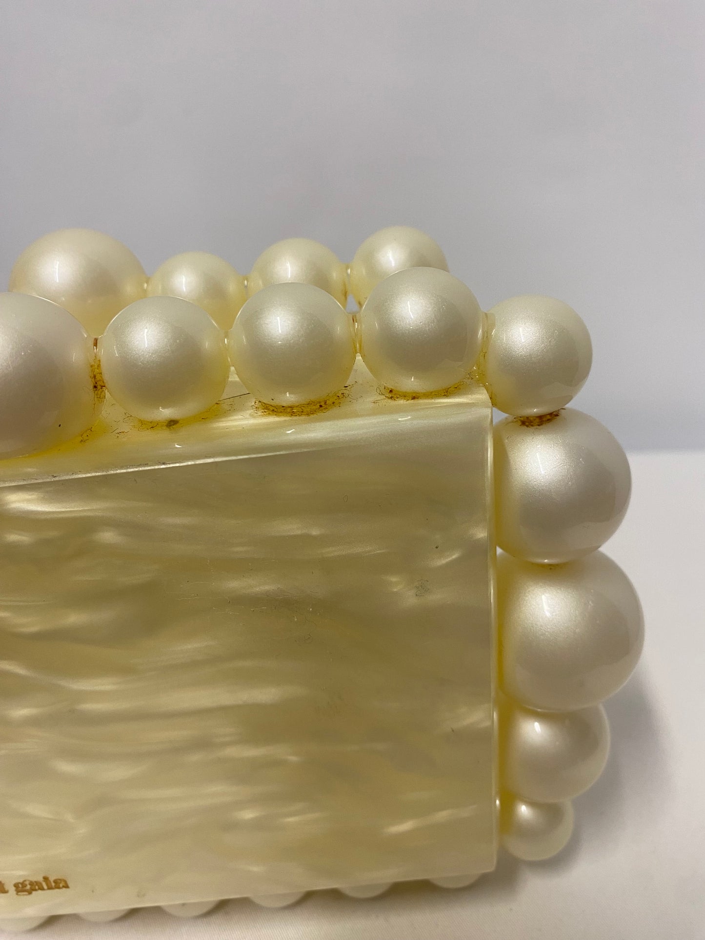 Cult Gaia E0S White Pearl Acrylic Clutch and Dust Bag