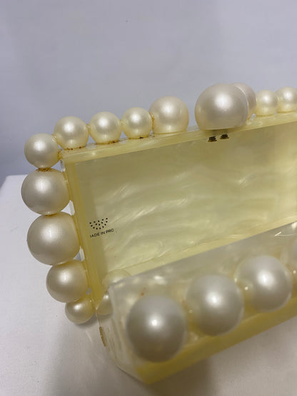 Cult Gaia E0S White Pearl Acrylic Clutch and Dust Bag