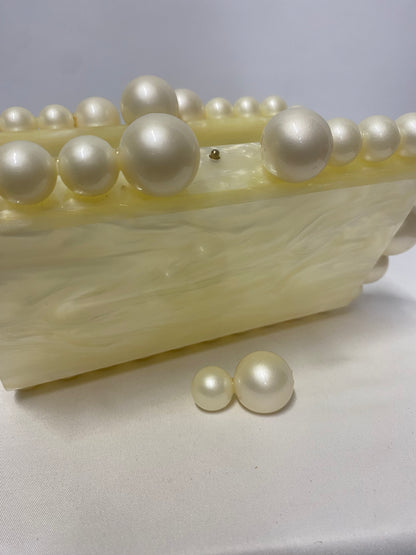 Cult Gaia E0S White Pearl Acrylic Clutch and Dust Bag