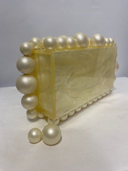 Cult Gaia E0S White Pearl Acrylic Clutch and Dust Bag