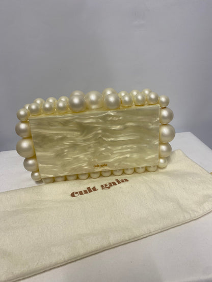 Cult Gaia E0S White Pearl Acrylic Clutch and Dust Bag