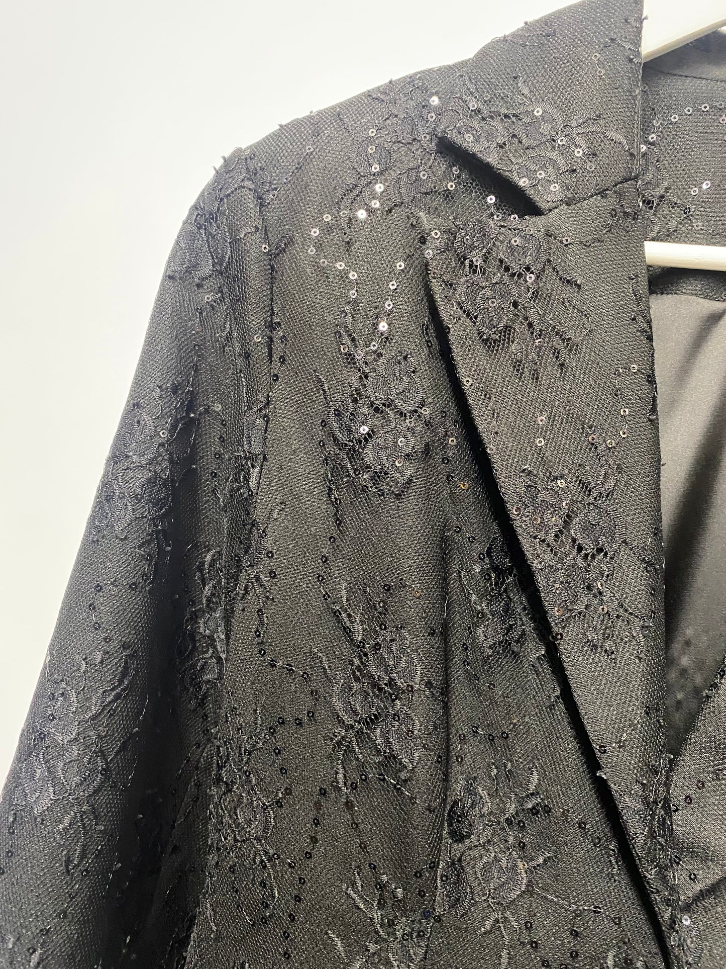 SLA The Label Black Lace Overlay Silk Two-Piece Suit Medium