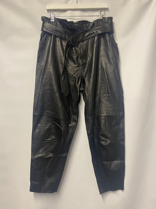 AllSaints Black Paper Bag Leather Trousers 10