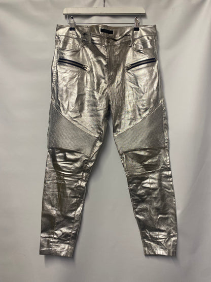 AllSaints Suri Lea Silver Leather Biker Jeans Trousers 16