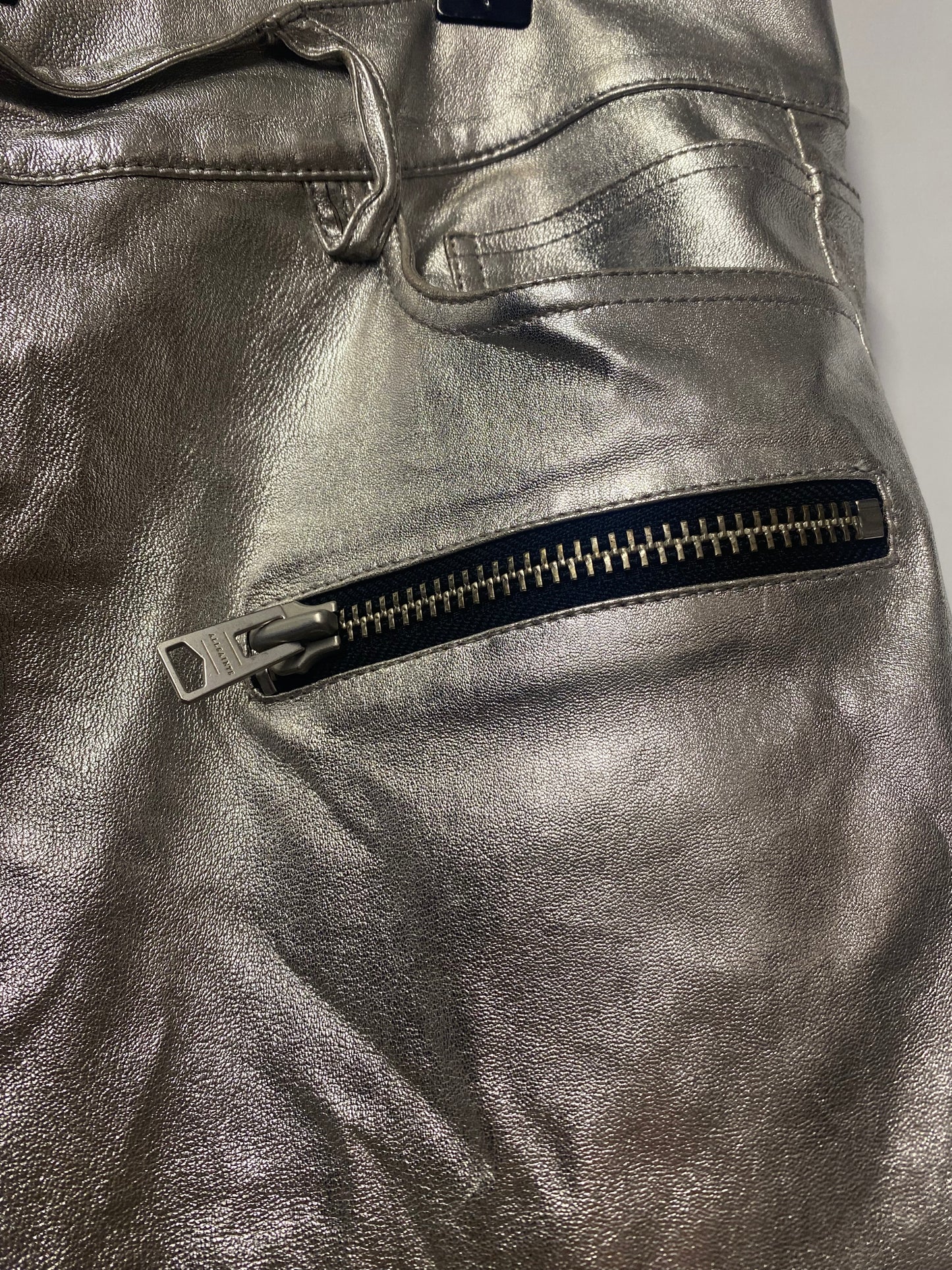 AllSaints Suri Lea Silver Leather Biker Jeans Trousers 16