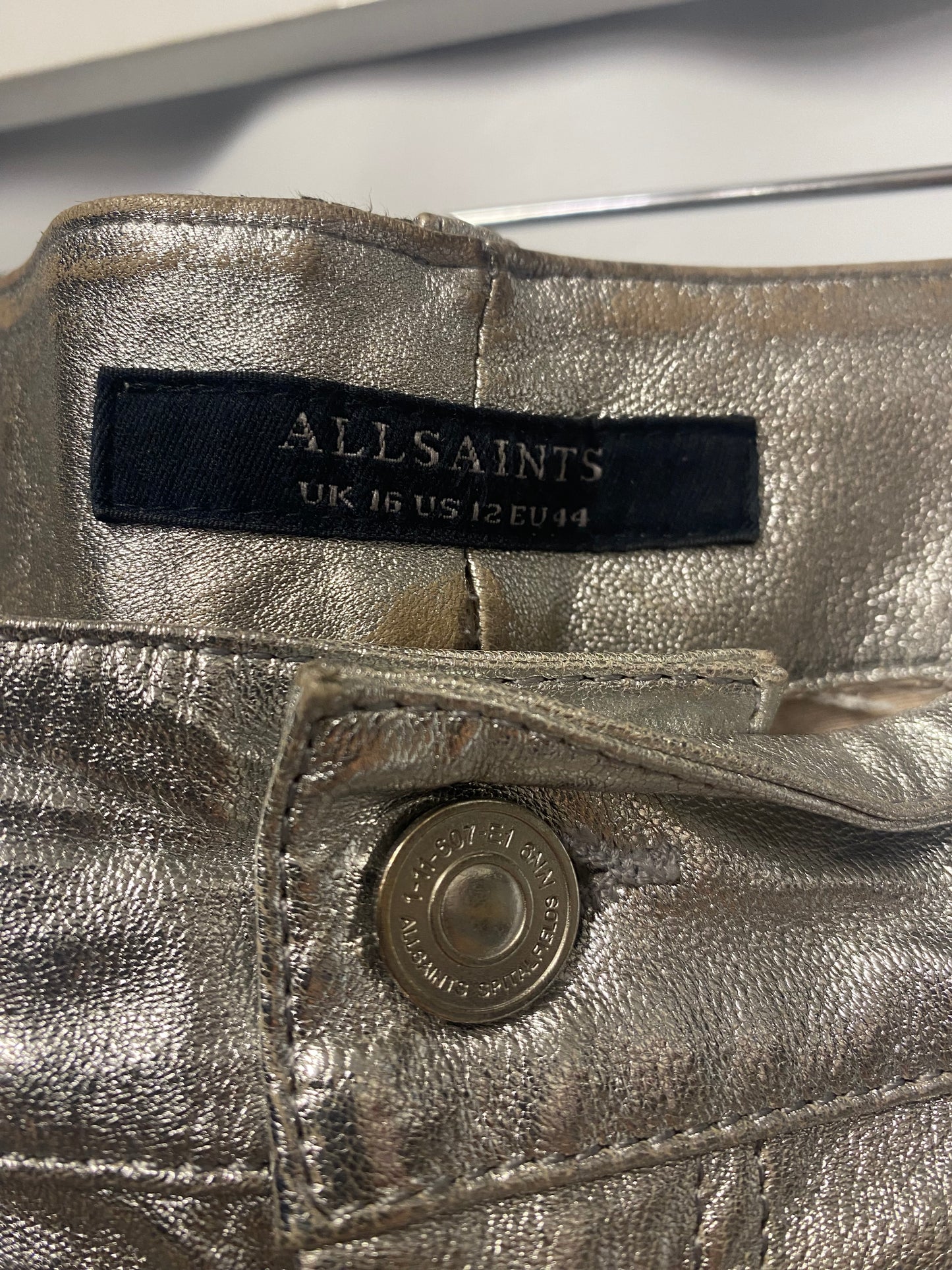 AllSaints Suri Lea Silver Leather Biker Jeans Trousers 16