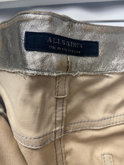 AllSaints Suri Lea Silver Leather Biker Jeans Trousers 16