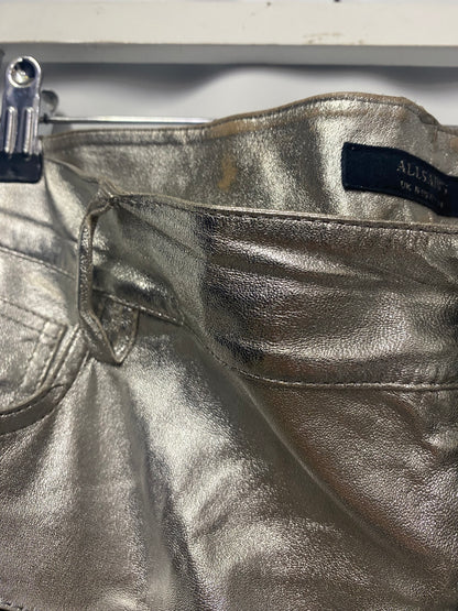 AllSaints Suri Lea Silver Leather Biker Jeans Trousers 16