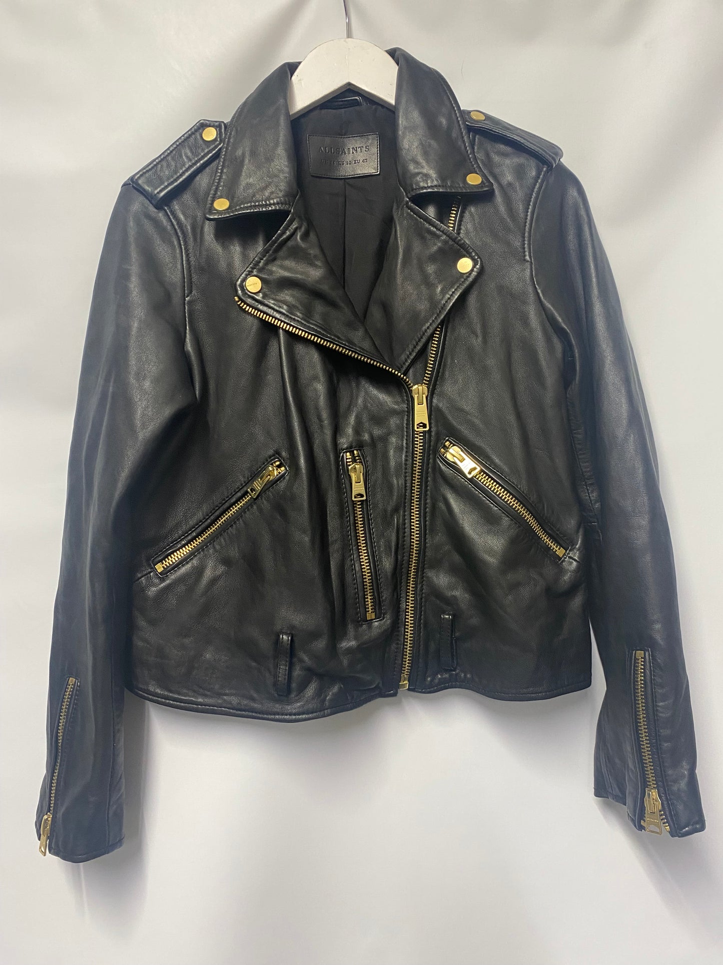 AllSaints Black Soft Leather Biker Jacket 14