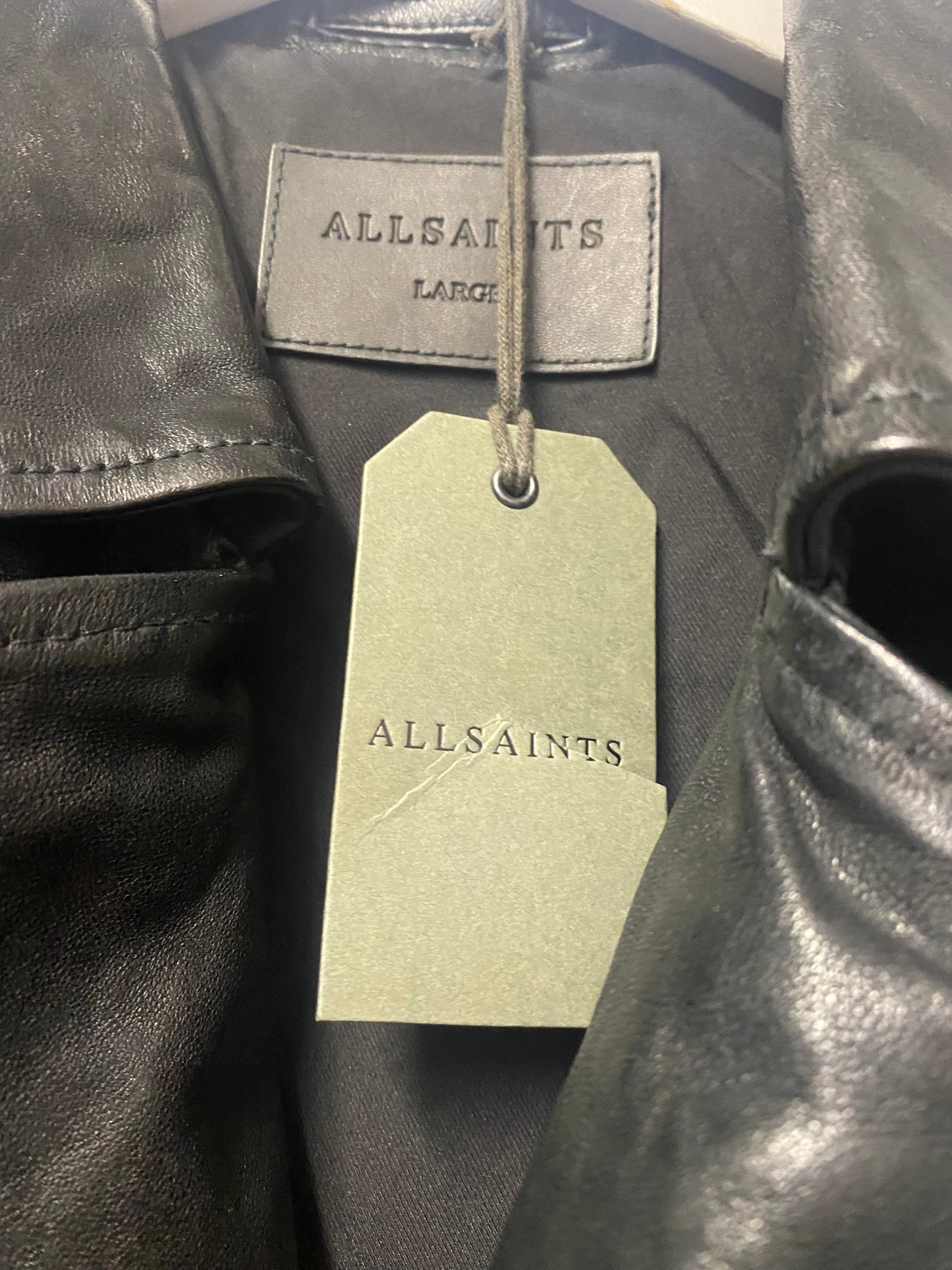 AllSaints Black Leather Sora Biker Jacket Large BNWT