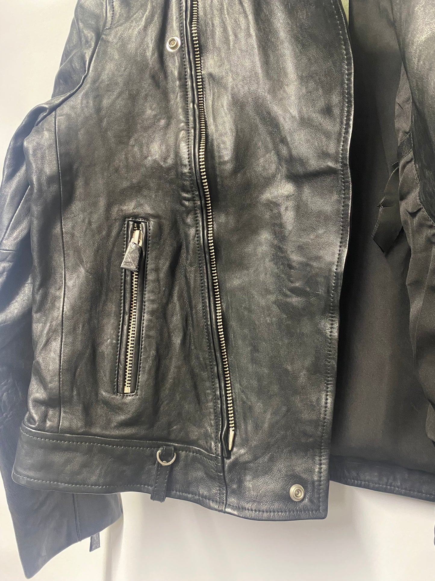 AllSaints Black Leather Sora Biker Jacket Large BNWT