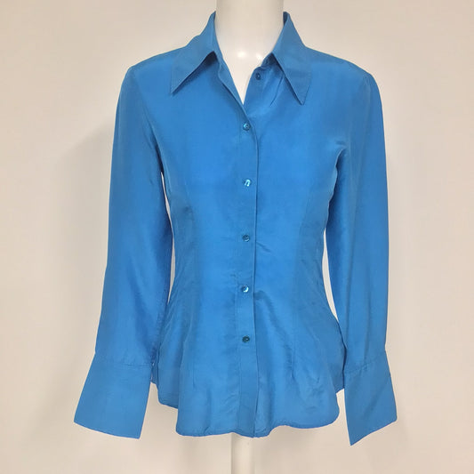 & Other Stories Stockholm Blue Blouse 100% Silk Size XS (EU 34)