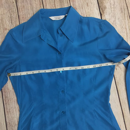 & Other Stories Stockholm Blue Blouse 100% Silk Size XS (EU 34)