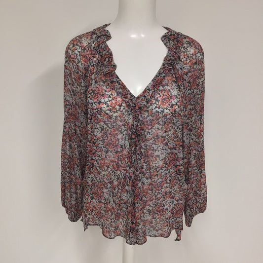 AllSaints Pink & Black Floral Print Blouse Size S