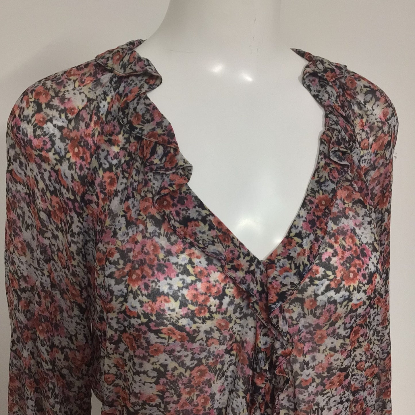 AllSaints Pink & Black Floral Print Blouse Size S