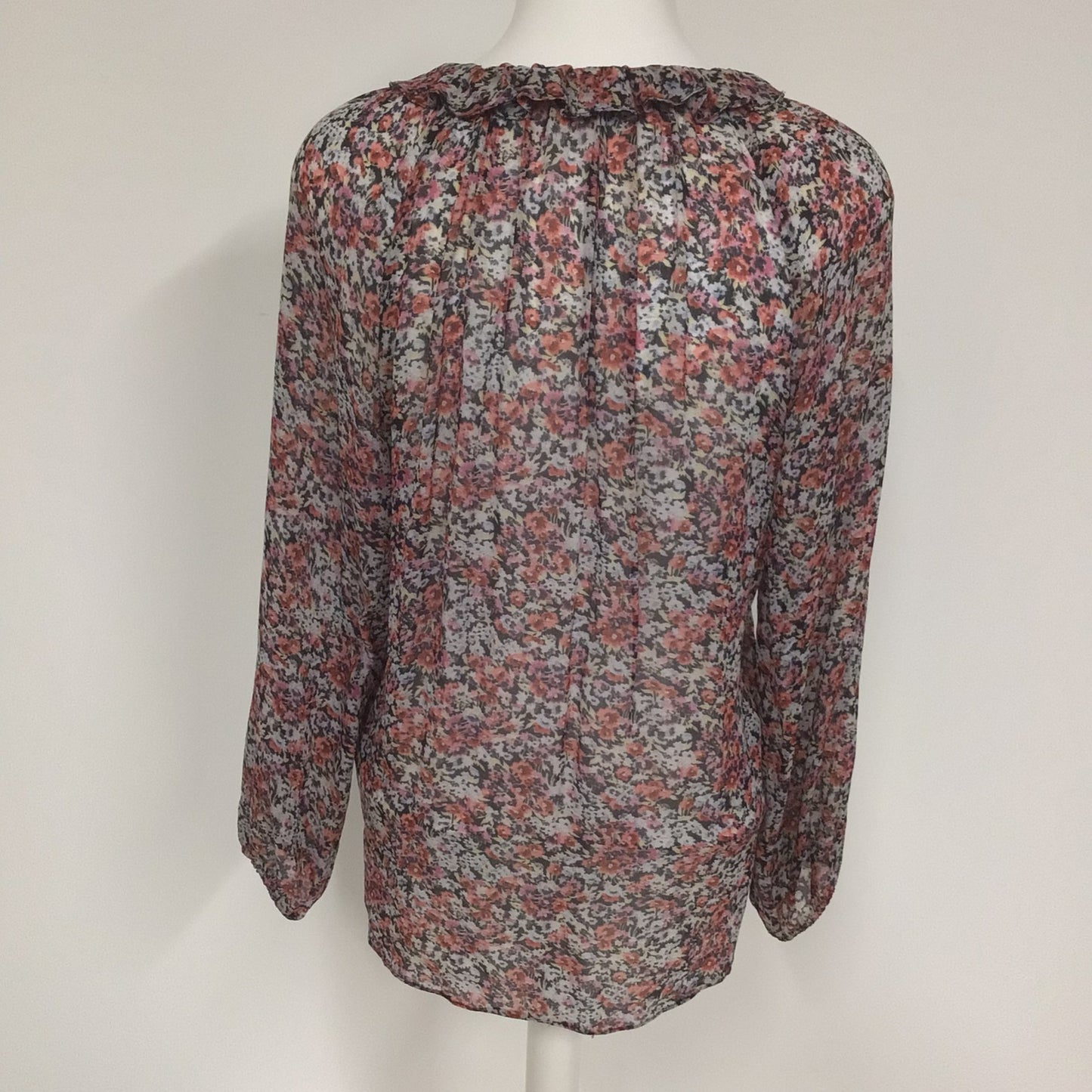 AllSaints Pink & Black Floral Print Blouse Size S