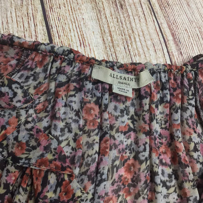 AllSaints Pink & Black Floral Print Blouse Size S