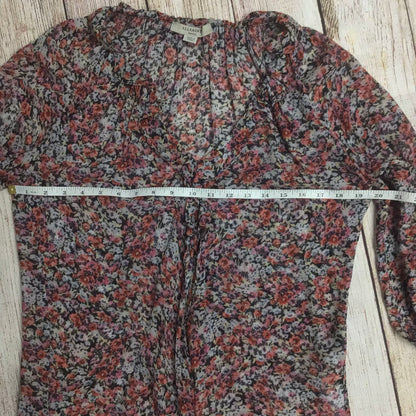 AllSaints Pink & Black Floral Print Blouse Size S