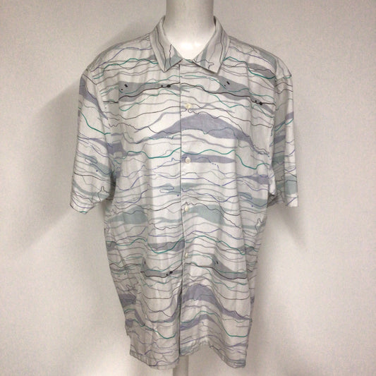 Ted Baker Briary White Multi Wave Print Linen Blend Short Sleeve Shirt Size 2XL (6 on label)