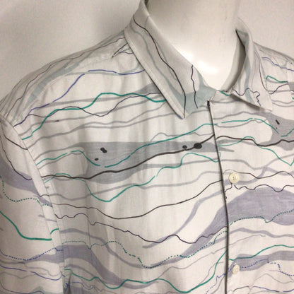 Ted Baker Briary White Multi Wave Print Linen Blend Short Sleeve Shirt Size 2XL (6 on label)