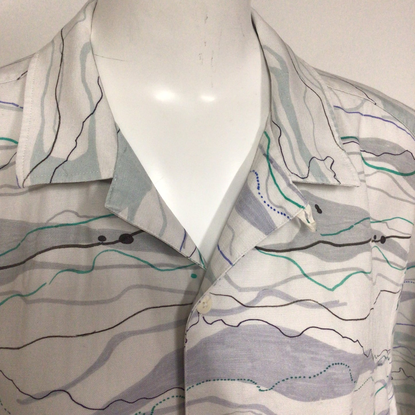 Ted Baker Briary White Multi Wave Print Linen Blend Short Sleeve Shirt Size 2XL (6 on label)