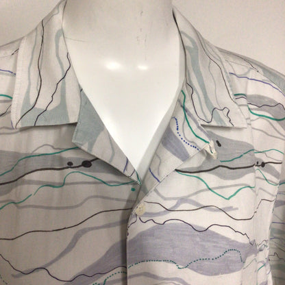 Ted Baker Briary White Multi Wave Print Linen Blend Short Sleeve Shirt Size 2XL (6 on label)