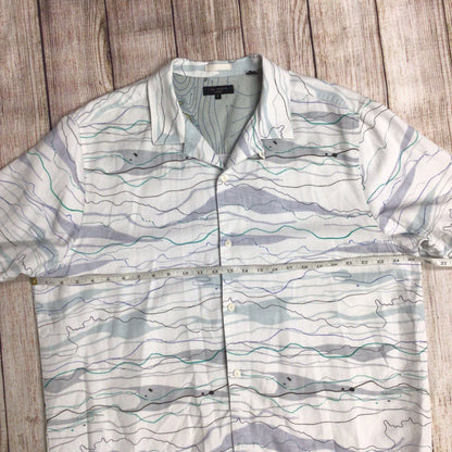 Ted Baker Briary White Multi Wave Print Linen Blend Short Sleeve Shirt Size 2XL (6 on label)