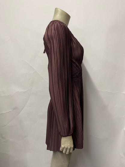 Zara Maroon Pleated Long Sleeve Mini Dress Small BNWT