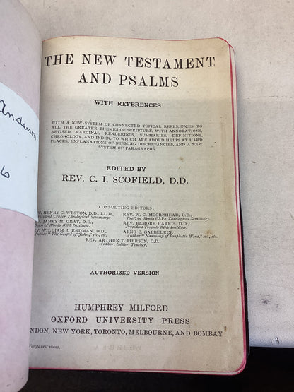 The New Testament and Psalms With References Ed. Rev C I Scofield