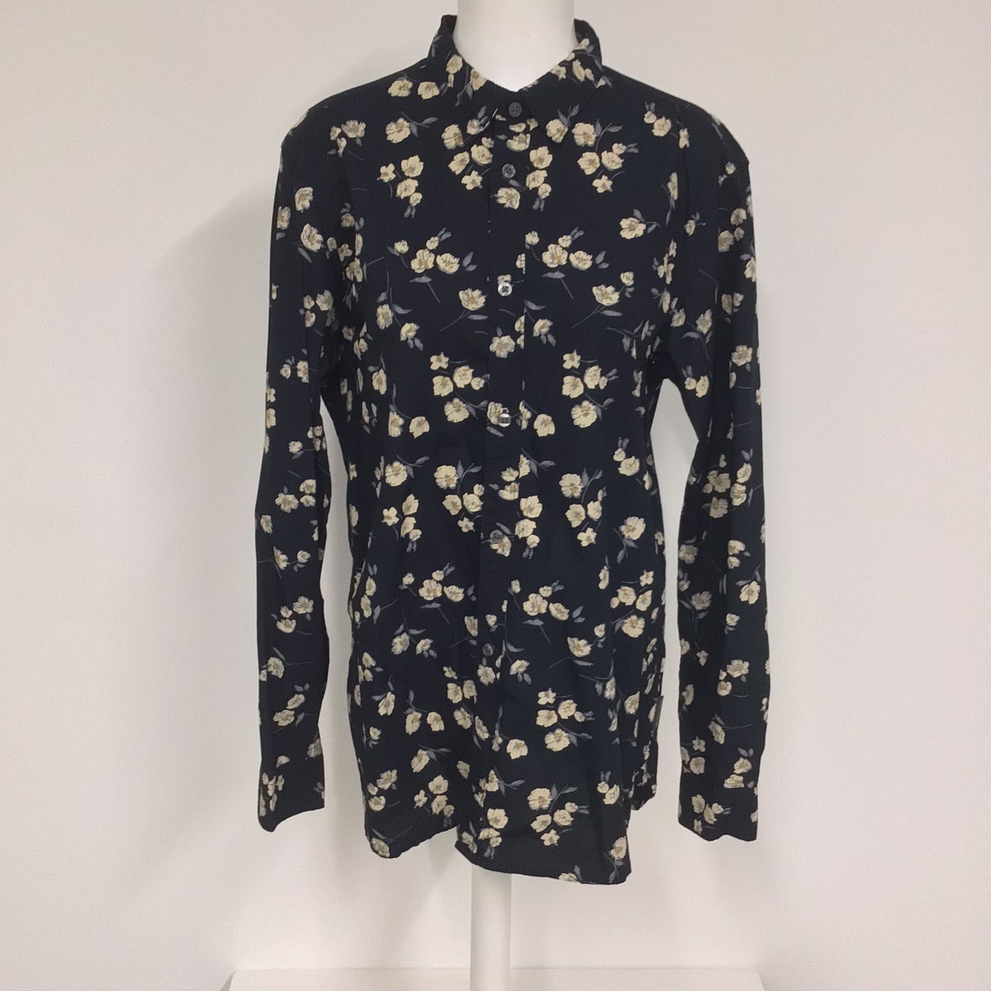 French Connection Black/Cream Floral Print Long Sleeve Shirt 100% Cotton Size L