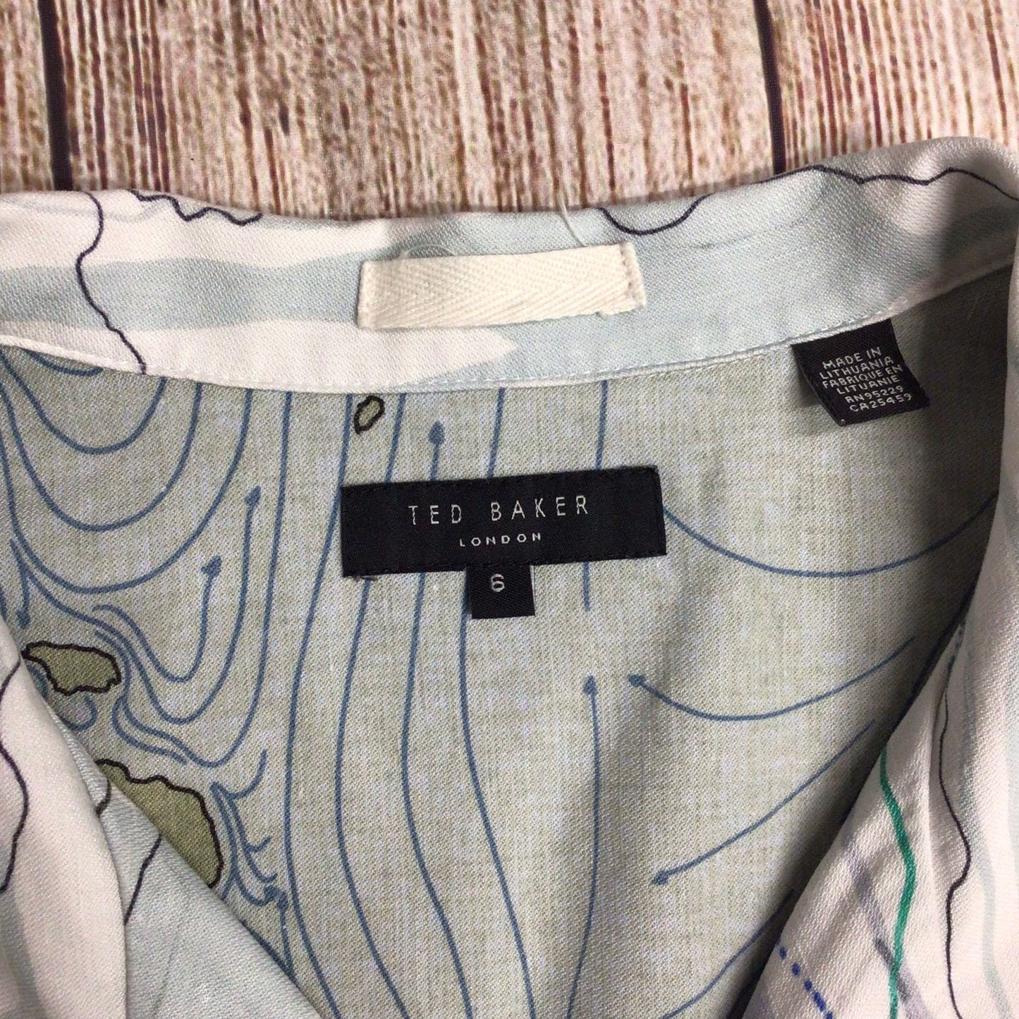 Ted Baker Briary White Multi Wave Print Linen Blend Short Sleeve Shirt Size 2XL (6 on label)