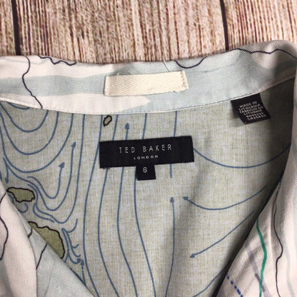 Ted Baker Briary White Multi Wave Print Linen Blend Short Sleeve Shirt Size 2XL (6 on label)