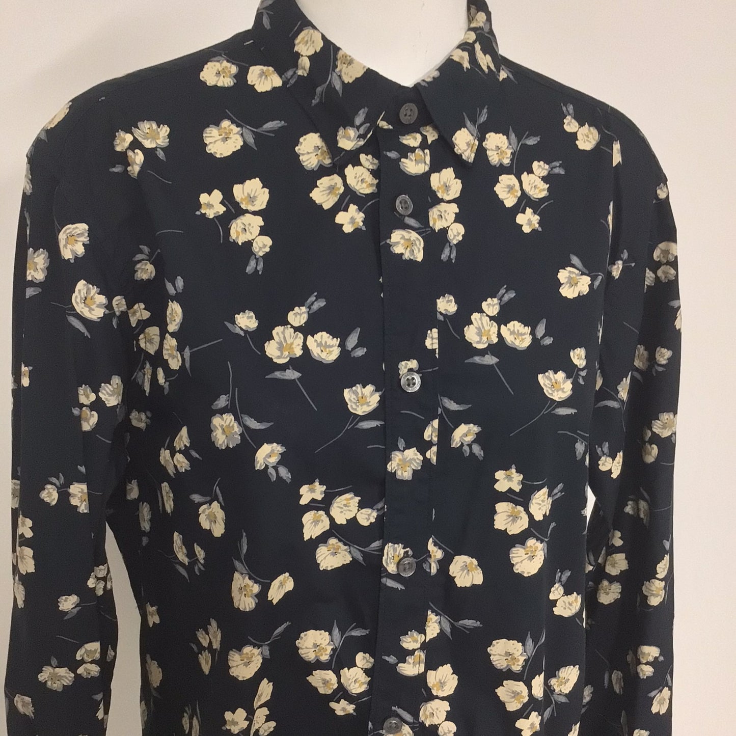 French Connection Black/Cream Floral Print Long Sleeve Shirt 100% Cotton Size L