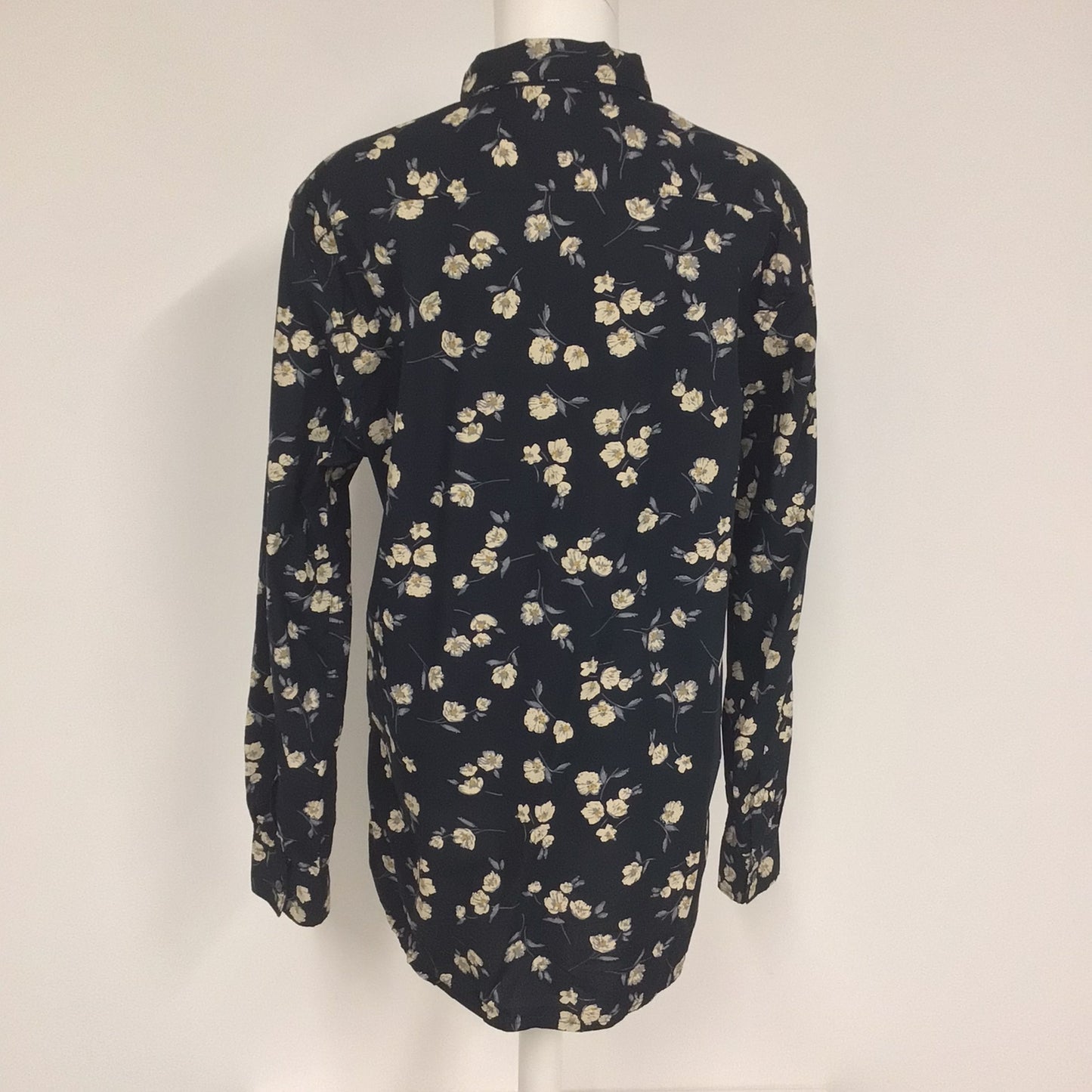 French Connection Black/Cream Floral Print Long Sleeve Shirt 100% Cotton Size L