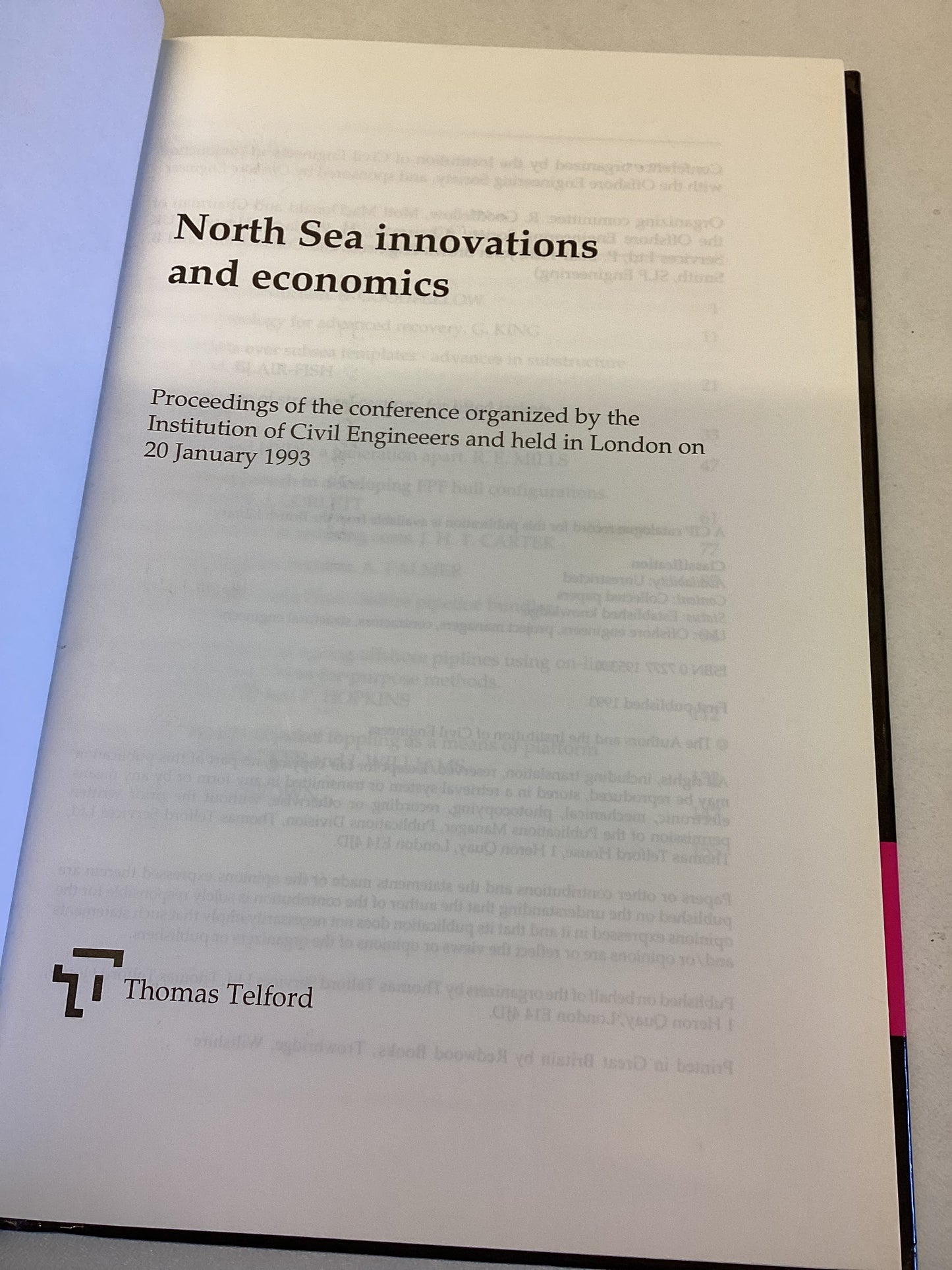 North Sea Innovations and Economics Institution of Civil Engineers Edited by R Goodfellow