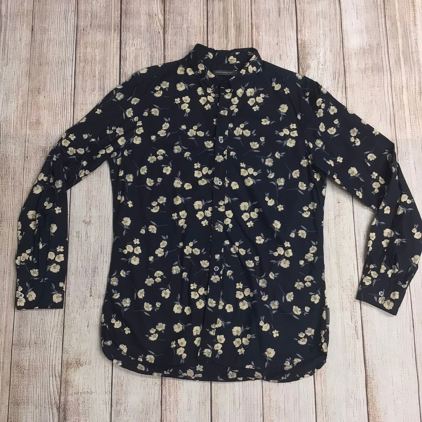 French Connection Black/Cream Floral Print Long Sleeve Shirt 100% Cotton Size L