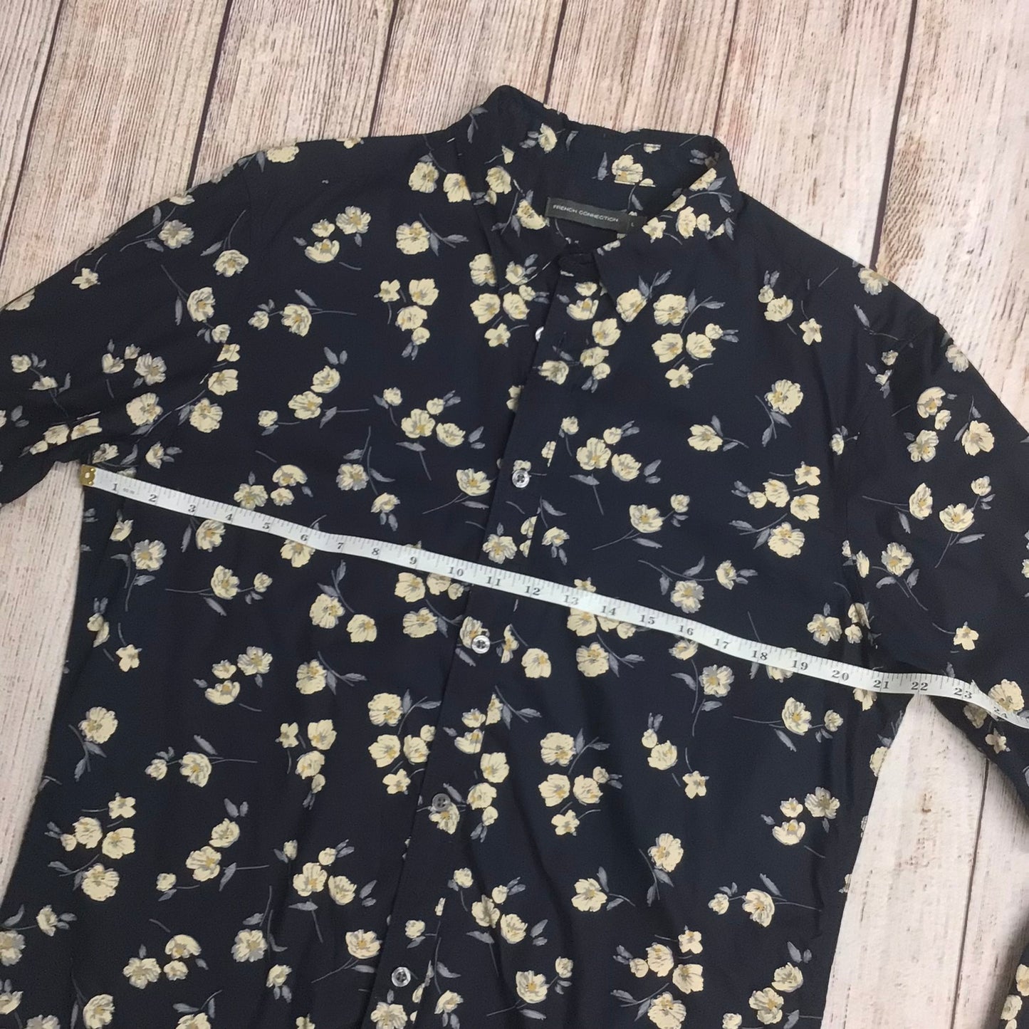 French Connection Black/Cream Floral Print Long Sleeve Shirt 100% Cotton Size L