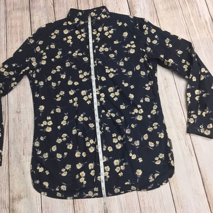 French Connection Black/Cream Floral Print Long Sleeve Shirt 100% Cotton Size L