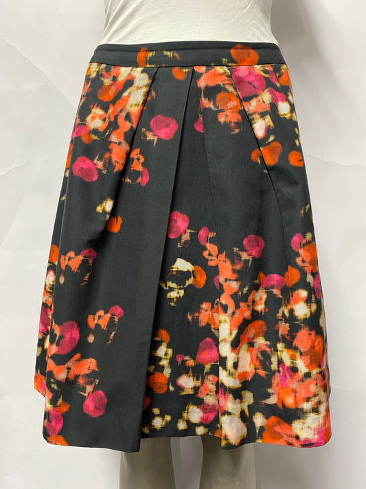 L.K.Bennett Black Floral Print Silk Skirt 8