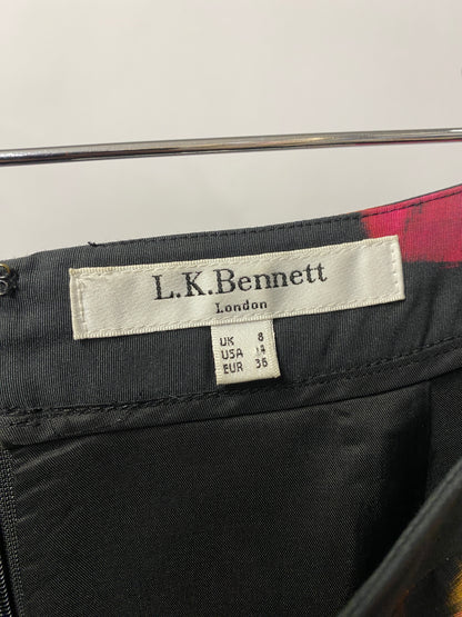 L.K.Bennett Black Floral Print Silk Skirt 8