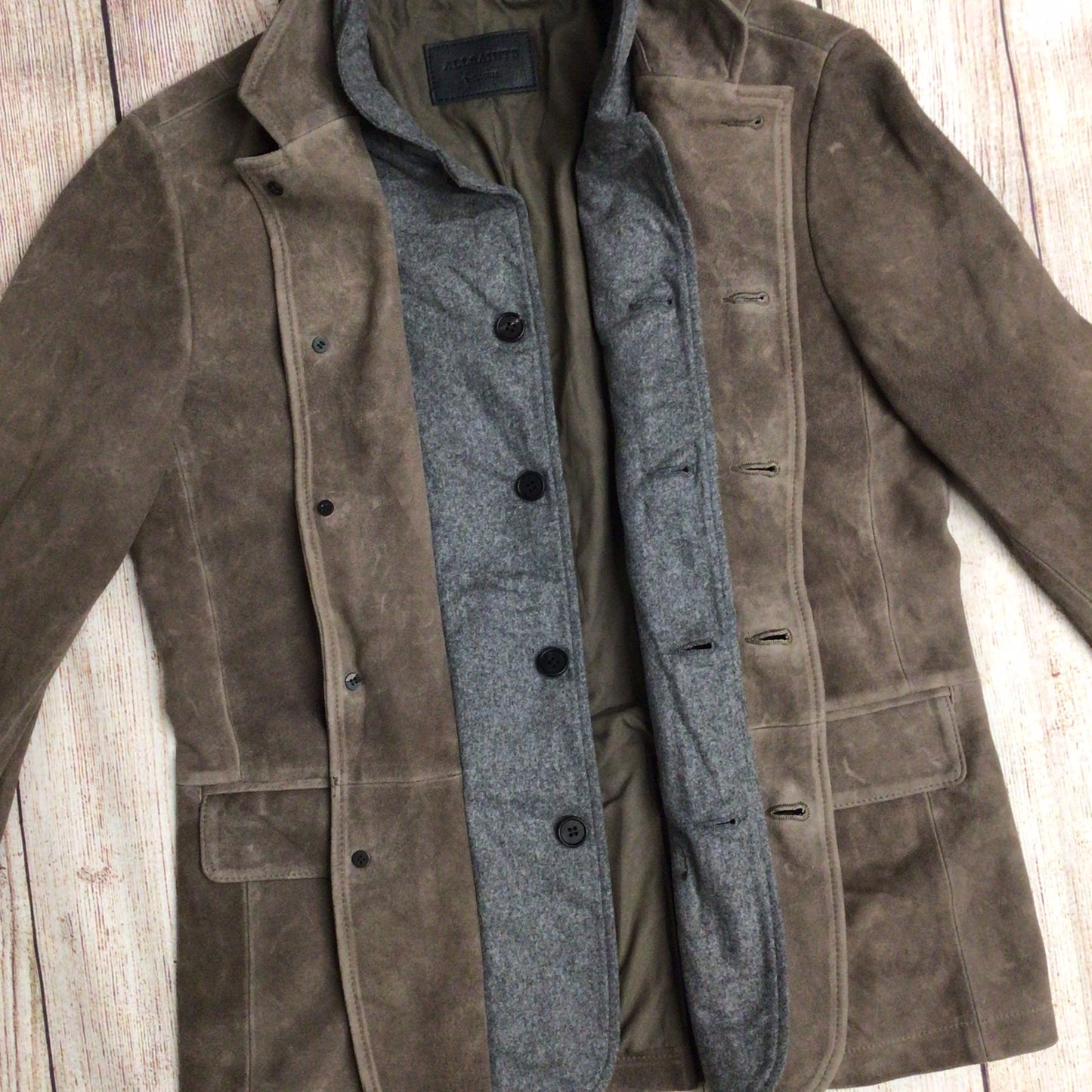 AllSaints Brown Suede Leather Blazer Jacket Size M