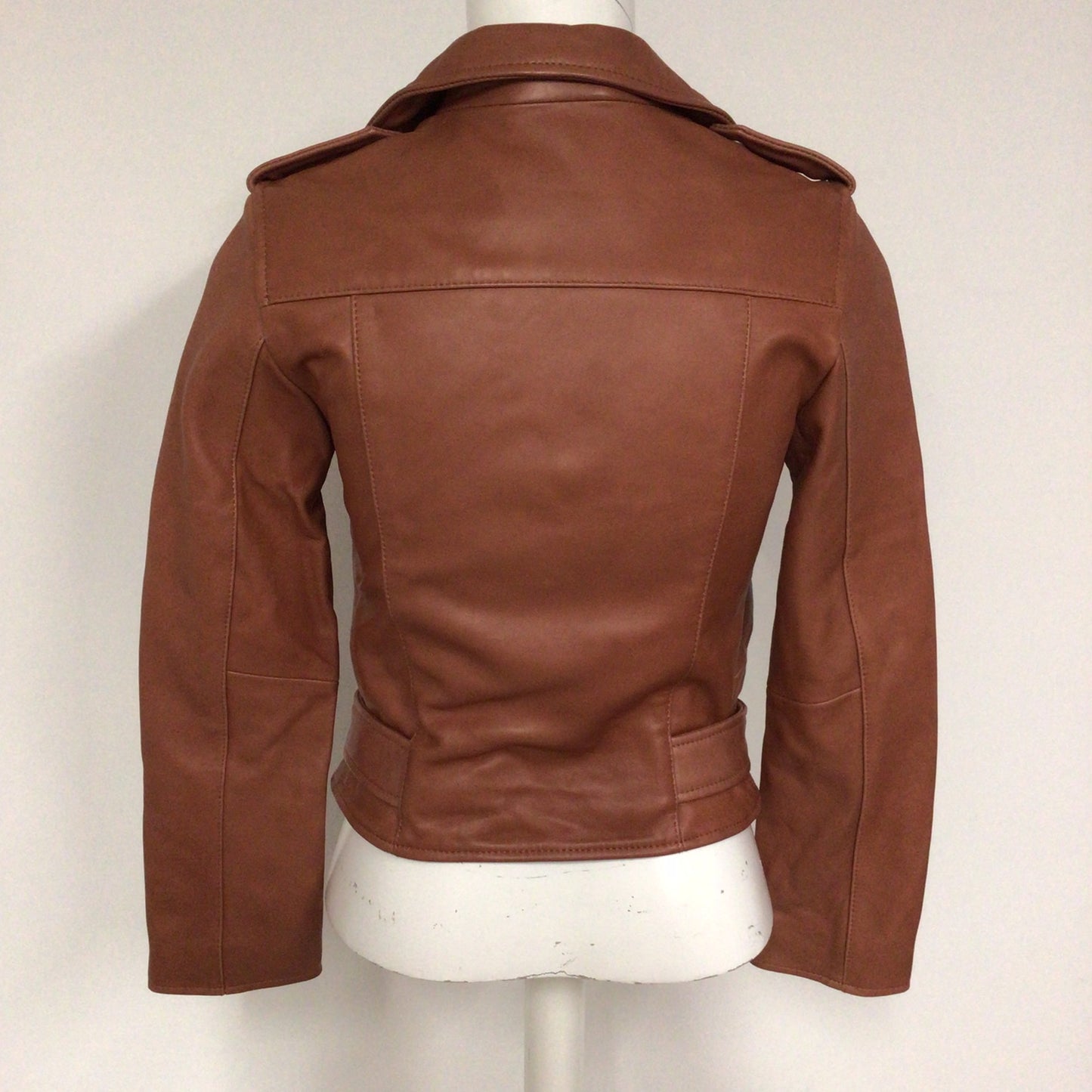 AllSaints Salmon Brown Balfern Biker Leather Jacket Size 6 UK